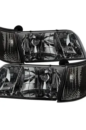 Best Choice xTune Crown Victoria 98-11 Crystal Headlights w/ Corner Lights Set Smoked HD-JH-CRVI98-SET-SM