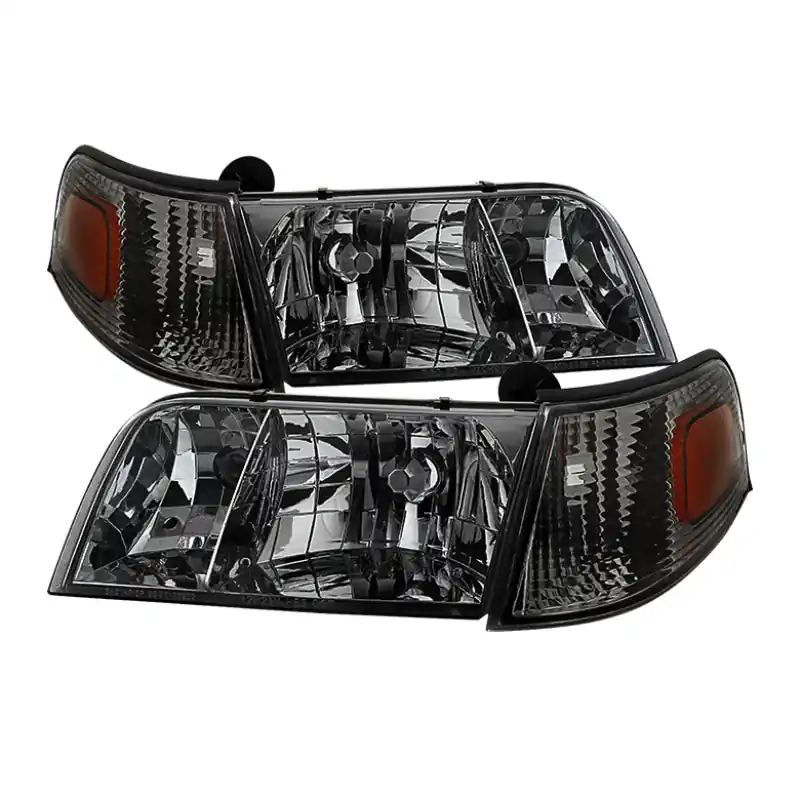 Best Choice xTune Crown Victoria 98-11 Crystal Headlights w/ Corner Lights Set Smoked HD-JH-CRVI98-SET-SM