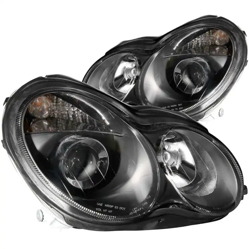 ANZO 2001-2007 Mercedes Benz C Class W203 Projector Headlights Black Free Returns