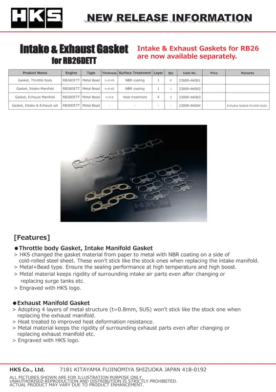HKS NISSAN RB26DETT INTAKE & EXHAUST GASKETS Affordable