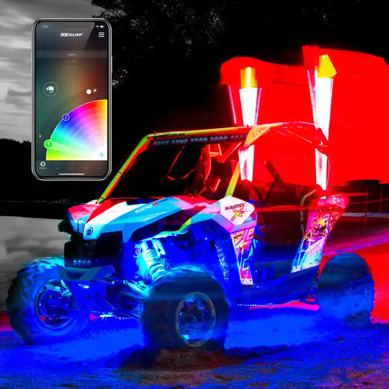 XK Glow XKchrome Advanced App Control LED Whip Light Kit for 4x4 Offroad UTV ATV 2x whip 32in Free Shipping